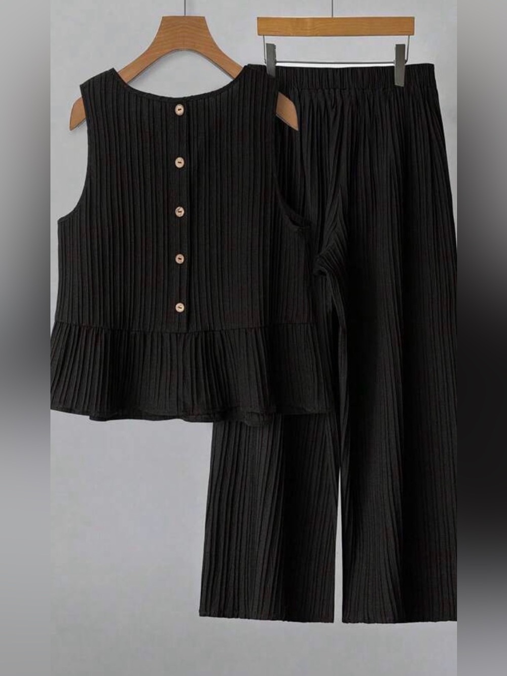 SHEIN Black Pleated Sleeveless Top & Wide-Leg Pants Set